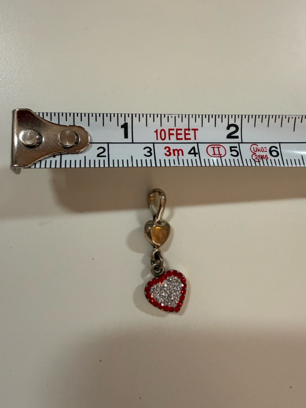 Vintage sterling silver Red rhinestone heart Dangle pendent Necklace delicate - Picture 14 of 15